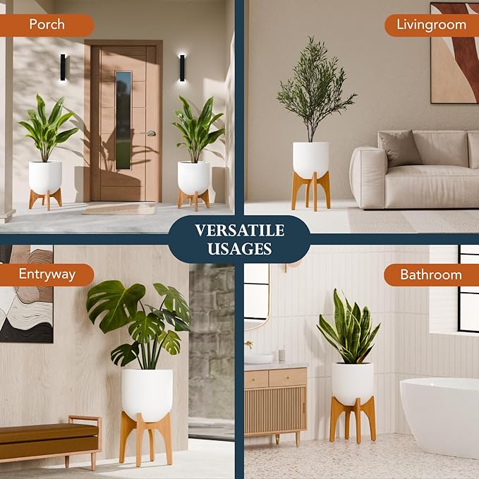 KUTE NEST Acacia Wood Plant Stand - Elegant Match for Corso/Arco Planter, Small Indoor Solid Wood Plant Holder with Golden Teak Finish for Modern Home Decor (Golden Teak, High - Small)