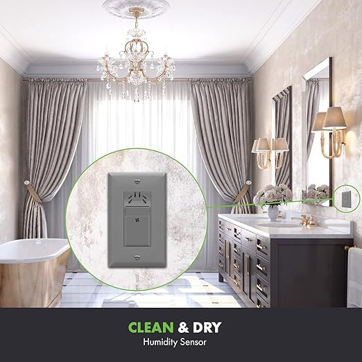 TOPGREENER Humidity Sensor Switch for Ventilation Fan, Air Moisture Detection, Bathroom Fan Automated Control, Neutral Wire Required, UL Listed, TDHS5, Gray