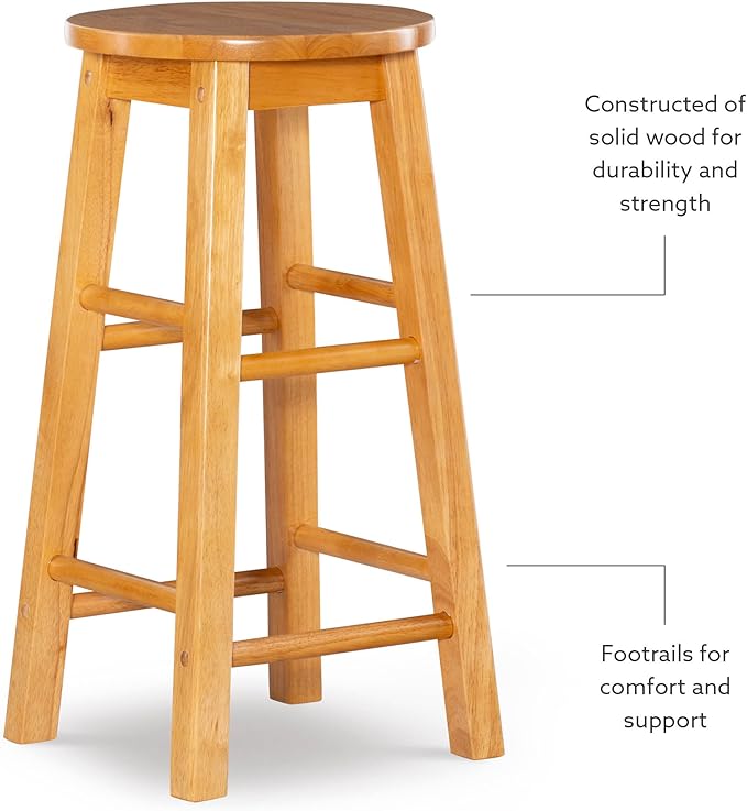Linon Natural Barstool with Round Seat, 24-Inch