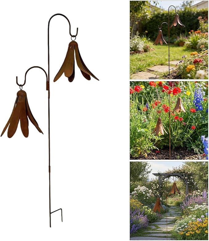 Elegant Metal Flowers Garden Stake Patios Balcony Planter Ground Spikes for Outdoor and Indoor Decoration