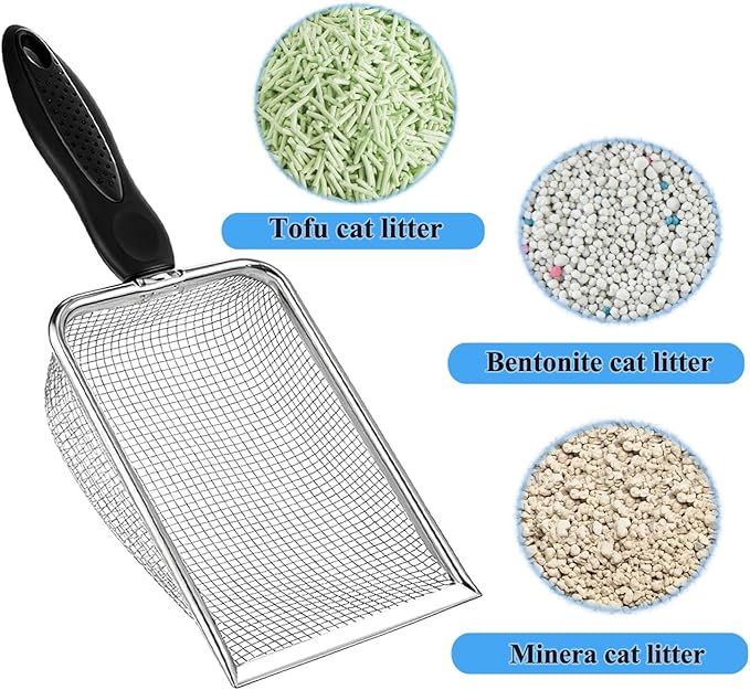 itPlus Cat Litter Scoop, Stainless Steel Cats Sturdy Mesh Scooper Kitty Metal Scooper Long Handle Scooper Shovel Sifter for All Litter Types Metal Cat Scooper for Litter Box