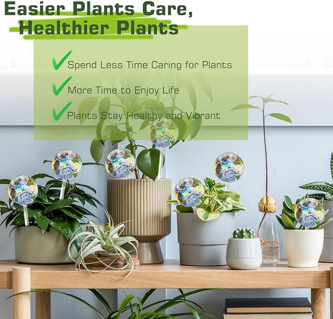 Self Watering Globes, Glass Rainbow Plant Watering Globes, Self Watering Planter Insert for Indoor & Outdoor Potted, Self Watering Planter Insert Spikes Devices for Everyday or Vacation Use, 4 Pack