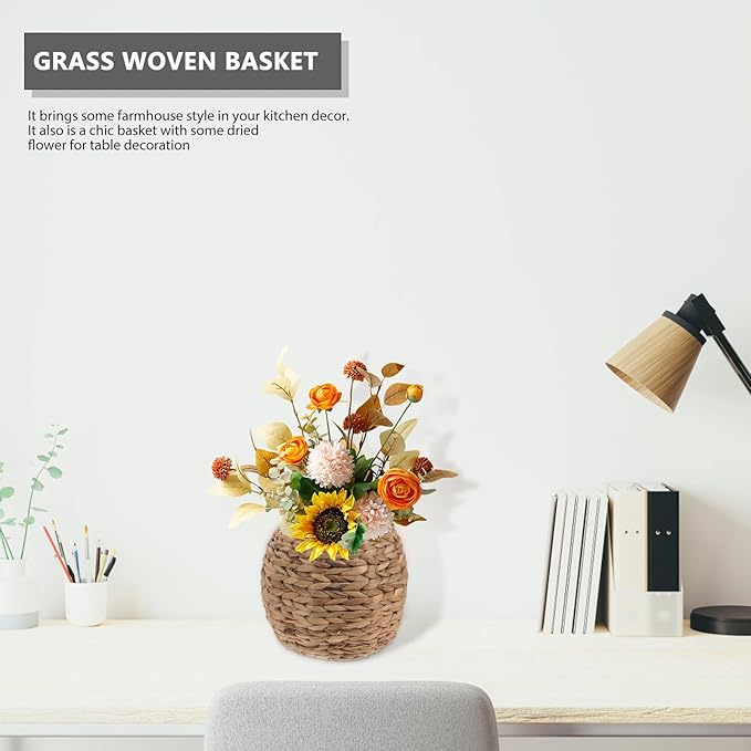 Woven Planter Basket Seagrass Basket Planters Hyacinth Woven Flower Pot Rattan Wicker Plant Pot for Office Kitchen Bathroom and Bedroom