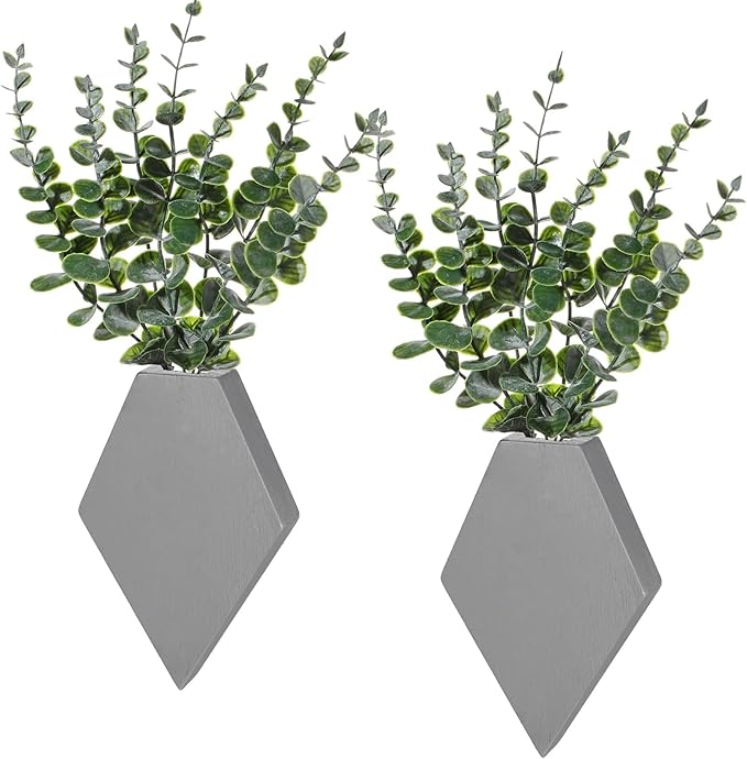 Chunful Wooden Wall Planter Decor Hanging Fake Plants Greenery Flowers Holder Vase Boxes for Wall Farmhouse Bohemian Living Room Bedroom Kitchen Office Indoor Decoration (Light Gray,2 Pcs)