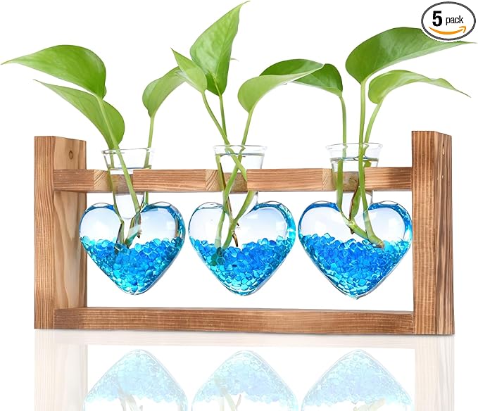 Nacome Plant Terrarium Propagation Stations: Mothers Day Gifts for Mom Plant Lovers Women Wife Daughter - 3 Bulb Glass Vase with Wooden Stand Tabletop for Hydroponics Home Garden Wall Decor