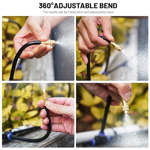 Thiswing 360° Adjustable Drip Irrigation System - 50 FT Garden Watering System with 16 Nozzles, Raised Bed Sprinkler Irrigation System, Garden Mister for Yard, Lawn, Plants, 5/16" Tubing