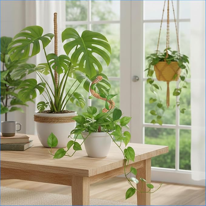 Mcbazel 2 Pack Bendable Moss Pole Kit (47" & 23") for Plants Monstera - Mixed Size Coco Coir Plant Support Stakes for Tall & Medium Indoor Vines - Flexible Totem Stick with Full Garden Ties