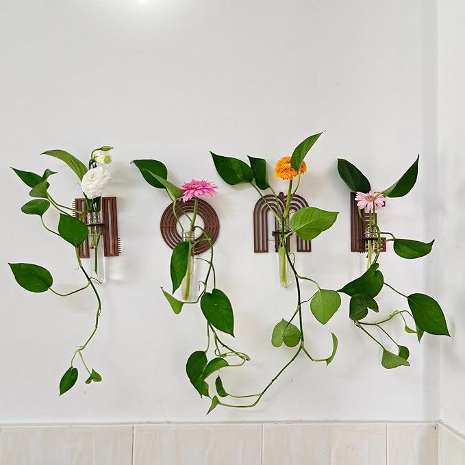 Wood Letter O Wall Propagation Station Lightweight Decorative Plant Holder for Small Cuttings, Removable Adhesive Wall Decor for Bedroom, Nursery, Office