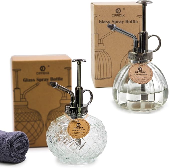 OFFIDIX Glass Plant Mister,Small Plant Spray Bottle with Plastic Top Pump for houst Plant