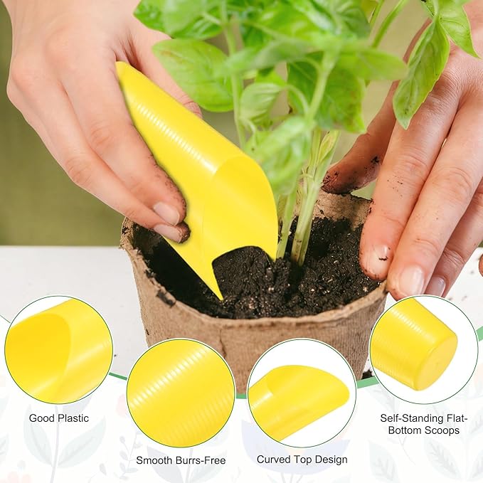 M METERXITY 6-Pack Bonsai Soil Scoops, Plastic Garden Soil Scoops Bucket Shovel Potting Scoopers for Transplanting/Flower Planting/Plant Succulent, Colorful Small Gardening Tools [Yellow]