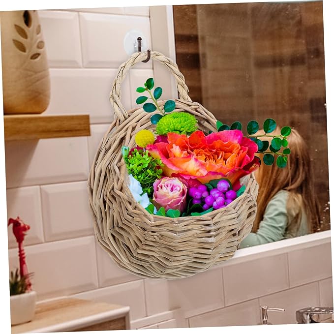 2Pcs Woven Hanging Basket Set Decorative Wall Hanging Planters for Home and Garden Vintage Style Storage Baskets Rustic Design
