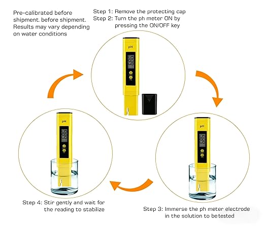 Digital pH Meter Tester Pen for Water, Pre-Calibrated, High Accuracy ±0.01, 0–14 pH Range, Pocket Size for Drinking Water, Pool, Aquarium & Hydroponics (Yellow)