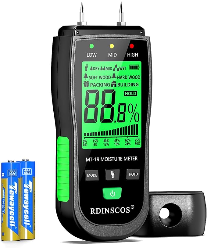 RDINSCOS Moisture Meter for Firewood Digital Wood Moisture Tester Firewood and Lumber Water Leak Detector for Wall,Lumber, building,Firewood,Humidity Tester