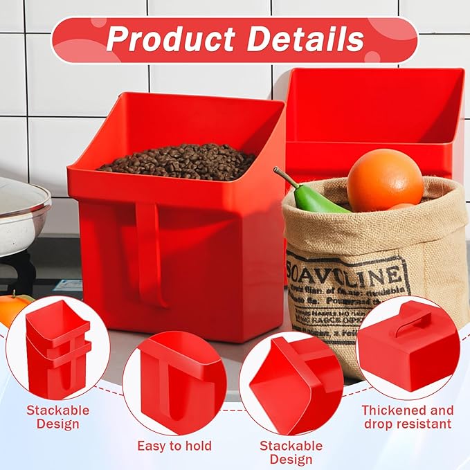 Relaxweex 2 Pcs Large Feed Scoop 128 oz Plastic Utility Grain Bird Seed Scoop Ice Seed Enclosed Bucket Shovel with Side Handle for Horse Chicken Livestock Animal Dry Food Restaurant Kitchen(Red)