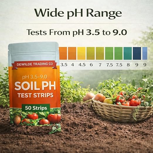 Soil pH Paper Test Kit – 50 Tester Strips (3.5-9 Range) – Use for Testing Garden Home Lawn Grass Vegetable Gardening Dirt Yard Compost Outdoor and Indoor Plants, Green