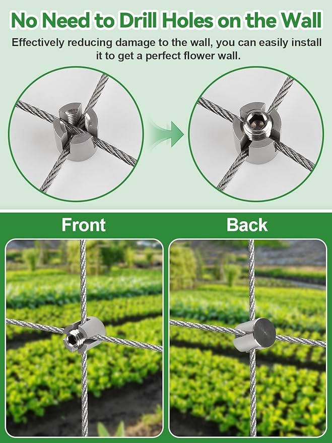 100FT Garden Wire Trellis for Climbing Plants, Kalolary T316 Stainless Steel Garden Trellis for Outdoor Wall-Mounted Heavy Duty Wire Trellis Kit Wire Ropes System Kit for Plants Vines Wall Decoration