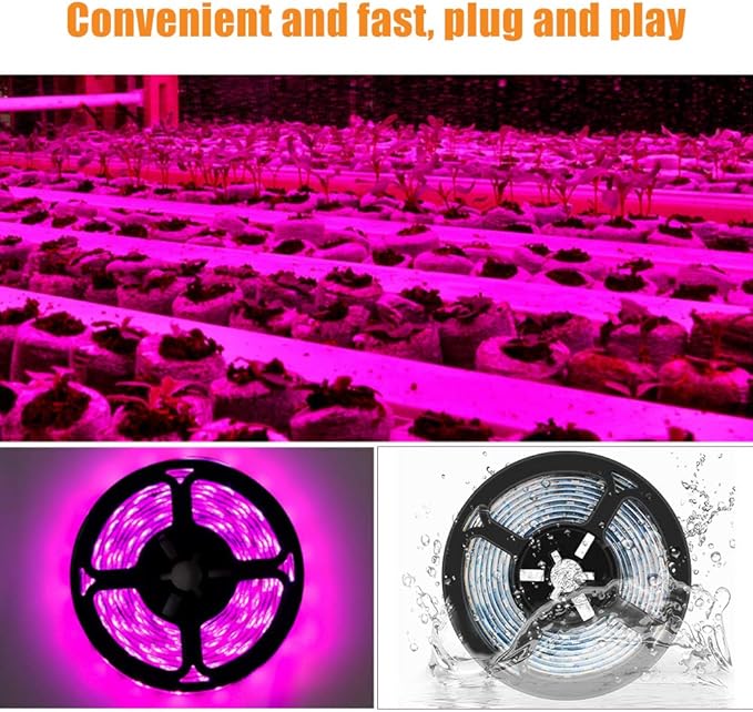 Plant Grow Light Strip 2835 SMD IP66 Waterproof Full Spectrum LED Light for Indoor Plants, Greenhouse, Aquarium, Garden, Flowers & Veg - USB Interface