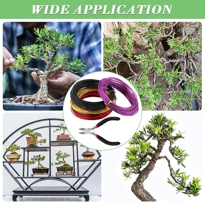 LOQJSS 4 Roll Bonsai Wire,Bonsai Training Wire with Wire Cutter,Anodized Aluminum Bonsai Training Wire,Bonsai Tree Wire Bonsai Wire Craft for Bonsai Trees Indoor Garden DIY Tools