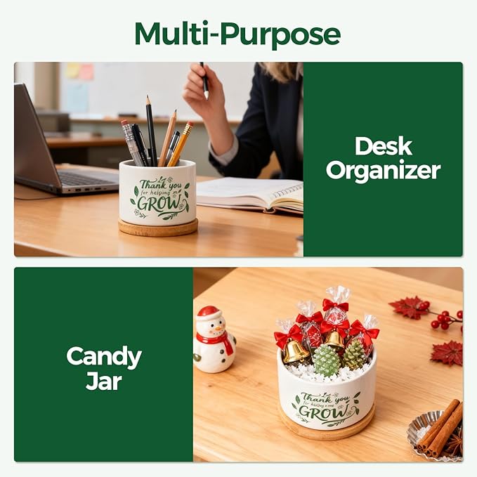 T4U Thank You for Helping Me Grow, 1 Pack Thank You for Helping Me Grow Gift for Teacher, Mini Succulent Pots for Plant Lovers,Thanksgiving Teacher Gift, Small Cactus (3.5 Inch)