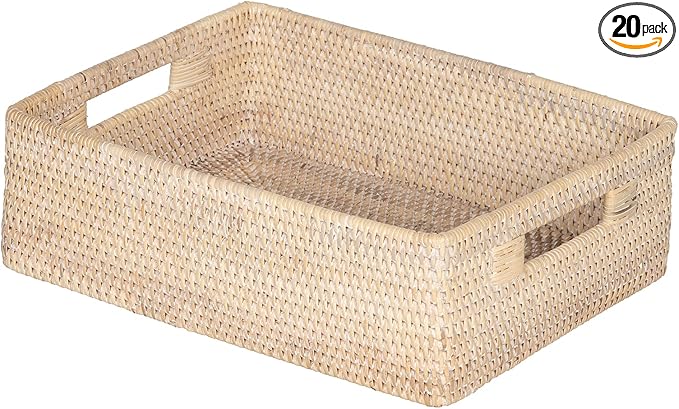 Kouboo Laguna Rattan Shelf & Organizer Basket, Wicker Storage Basket, Ideal for Kitchen Storage, Storage Baskets Shelves, Decorative Box, Toys Home Decor, White/Latte
