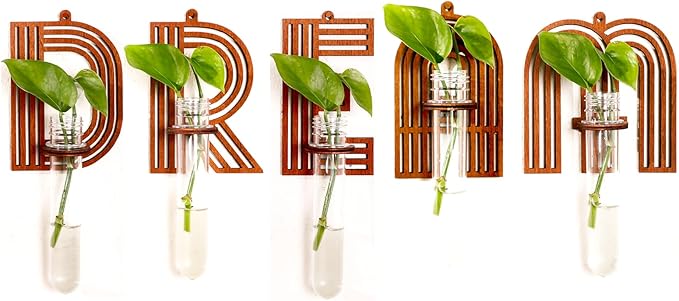 Wood Letter Wall Propagation Station Lightweight Decorative Plant Holder for Small Cuttings Letter D Removable Adhesive Wall Decor for Bedroom, Nursery, Office