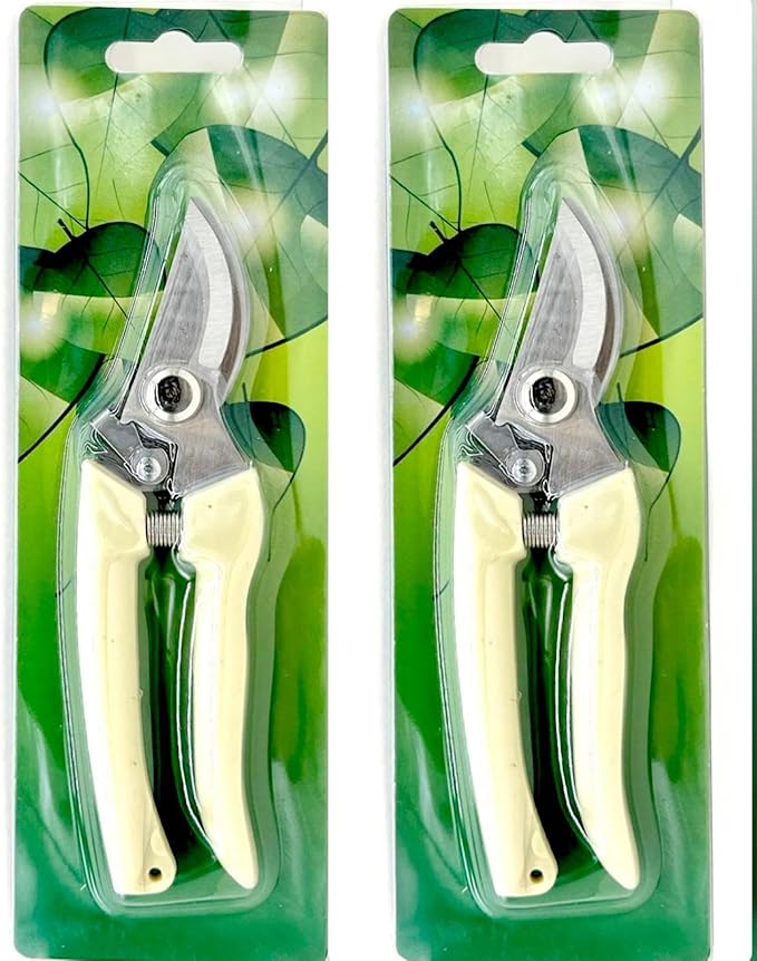 Ergonomic Garden Pruning Scissors - Stainless-Steel Bypass Blade Shears for Cutting Flowers, Trimming Plants, Bonsai, and Fruit Picking 1-Inch Precision with Quick Lock and Rust-Resistant Design 2pack