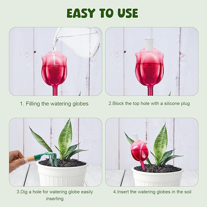 Rose Self Watering Globes for Indoor Plants - 4Pcs Iridescent Glass Plant Watering Devices with 100ML Water Bulbs, Rainbow Plant Watering Insert for Outdoor Flowers