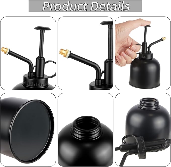 Metal Stainless Plant Misters for Inside,Succulent Watering Bottle With Top Pump, Small Plant Sprayer Mister Watering Can for Indoor Outdoor House Plant,Black Plant Spray Bottle (A-Black)