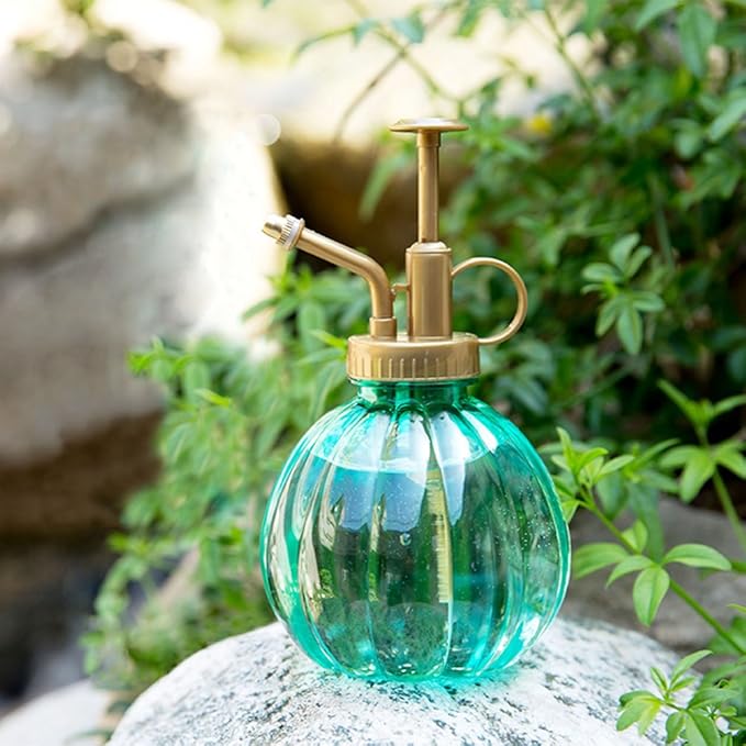 350ML Plant Mister Flower Water Spray Bottle Can Pot|Vintage Pumpkin Style Decorative Glass Plant Atomizer Watering Can Pot with Top Pump for Indoor Potted Terrariums Flowers,Hairdressing Sprayer
