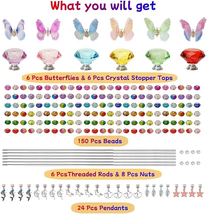 200Pcs DIY Butterfly Garden Stakes Kit - Fairy Wand Garden Stake Beads Kits, Fairy Garden Accessories Kit for Outdoor, Beadable Items (Butterfly)