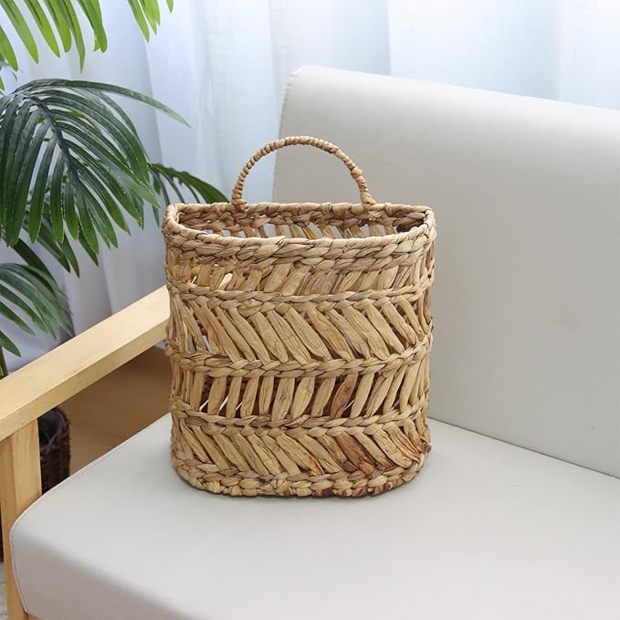 SHCMSADO Wicker Hanging Basket Handmade Woven Hanging Storage Basket Natural Wicker Decorative Baskets for House Garden Wedding Wall Decorations,12*5*12