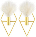 Peryiter 2 Pcs Boho Wall Decor Metal Gold Wall Art Hanging Planters with Artificial Pampas Modern Home Decor Display Art for Living Room Bedroom Bathroom(Rhombus)