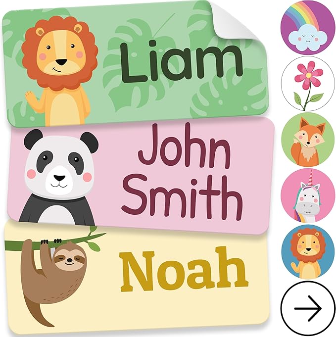Personalized Name Labels for Kids (140 Labels) - Durable & Waterproof Custom Name Stickers for Clothing Tags, School Supplies, Camp & Daycare - Adventure (1.2”x0.5”)