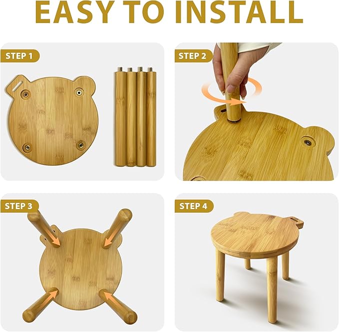 9.8 in Small Wooden Stool, Non-Slip Small Round Stool, Portable and Sturdy, Suitable for Footstools in Bedroom, Bathroom, Kitchen (S)