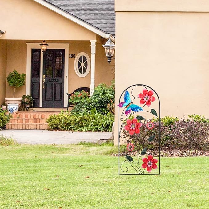 YEAHOME 33 Inch Decorative Garden Stakes, Outdoor Garden Decor Metal Flower Butterflies Spring Gardening Decor Art Yard Signs, Outdoor Decorations for Patio Outside Yard Lawn