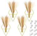 Hanaive 4 Sets Boho Gold Wall Decor Metal Wall Art Hanging Planters with Artificial Pampas Display Art Modern Home Metal Vase for Bedroom Living Room Home Office(Gold, Beige, Dark Coffee)