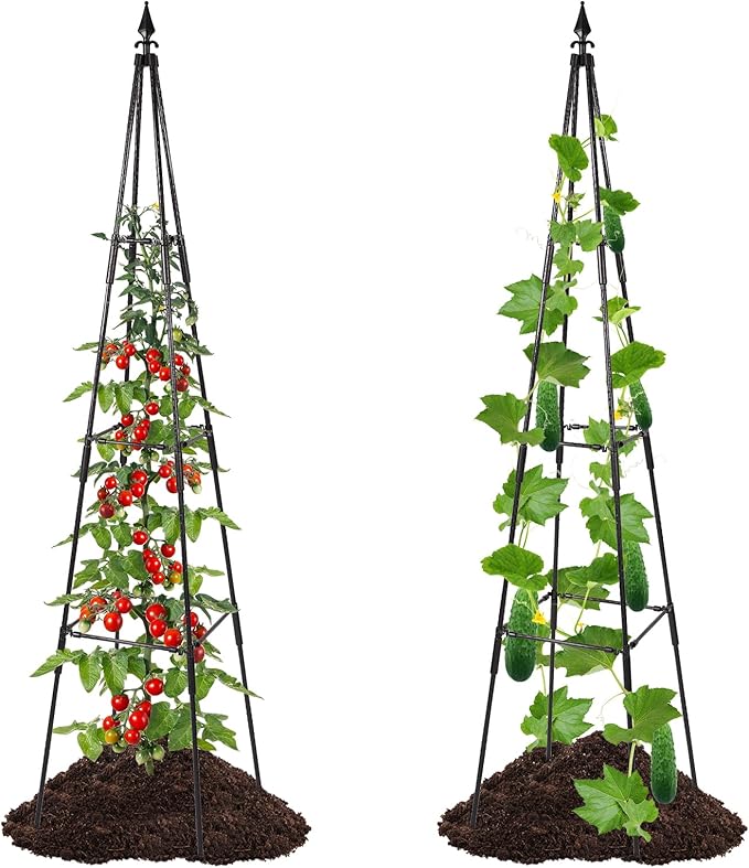 OTOSUNNY Garden Trellis for Climbing Plants Outdoor, 67" Tall Metal Obelisk Trellis Climbing Plants Support for Vegetable|Flower|Vine, Tomato, Peas, Beans, Cucumber Trellis, Lightweight, 1 Pack