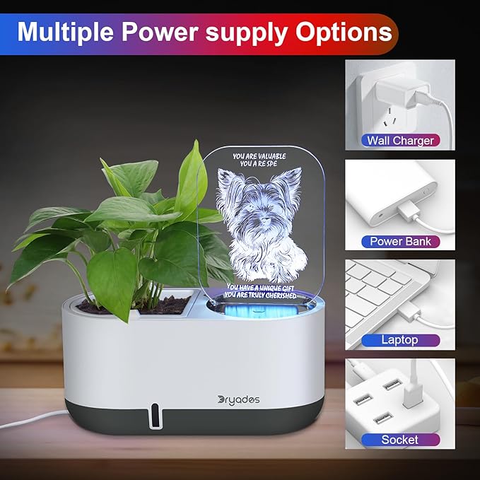 Self-Watering Plant Pot with LED Note Board & 7 Colors Pen, Led Acrylic Message Board with Plant Pot,Dog Board Night Light with Planting Pot for Mother's Day/Thanksgiving/Gifts(No Plant&Seed)