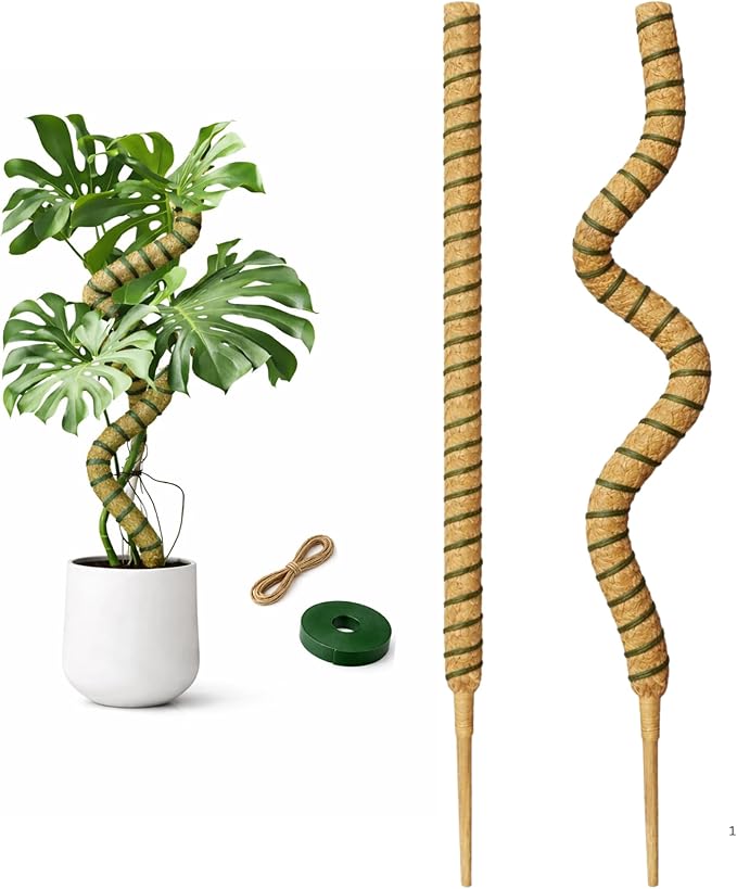 Moss Pole for Monstera, 2 Pack 48” Coco Coir Plant Support Pole for Climbing Plants with Flexible 5mm Aluminum Core, Plant Stake for Pothos & Philodendron, Monstera Support – Velcro & Jute Rope