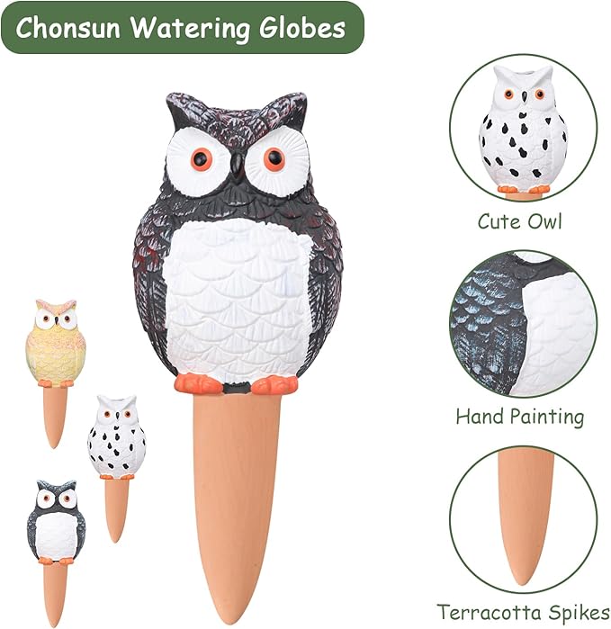 Self Plant Watering Globes 4PCS Terracotta Watering Spikes Plant Watering Devices Self Watering Planter Insert Owl Decor
