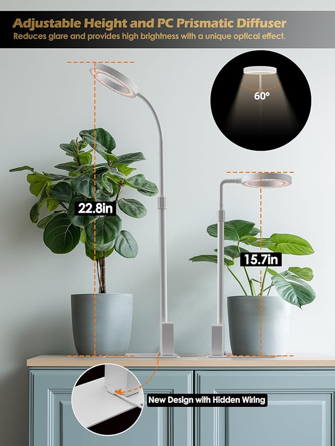 Smart Grow Lights for Indoor Plants, Plant Light with Auto-Timer, Full Spectrum LED Grow Light, Adjustable Height & Stepless Dimming,Plant Assistant Suitable for Most Plants (White(Desktop1))