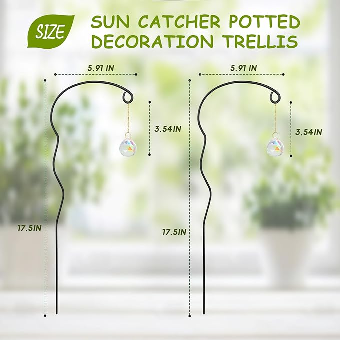 Plant Trellis for Potted Plants with Colorful Crystal Suncatcher, 17.5 Inch Metal Plant Stakes for Indoor Plant Accessories Indoor for Home Garden,Plant Lover Gift (Black)