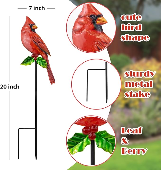 3PCS Cardinal Bird Yard Outdoor Decoration Stakes, Grandmas Garden Statue Home Yard Decoration Signs with Stakes, Personalized Unique Funny Gifts, Lawn Ornaments Home Decor