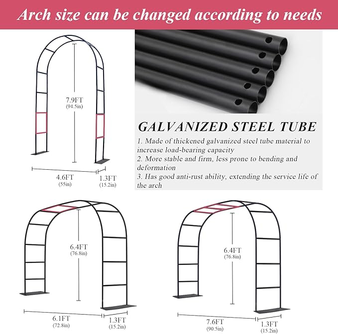 Thickened 0.7mm Tube Garden Arch Trellis - 4.6ft Wide x 7.9ft High or 7.6ft Wide x 6.4ft High - Garden Trellis for Climbing Plants, Stable Garden Arbor, Birthday Party Wedding Arch Decoration
