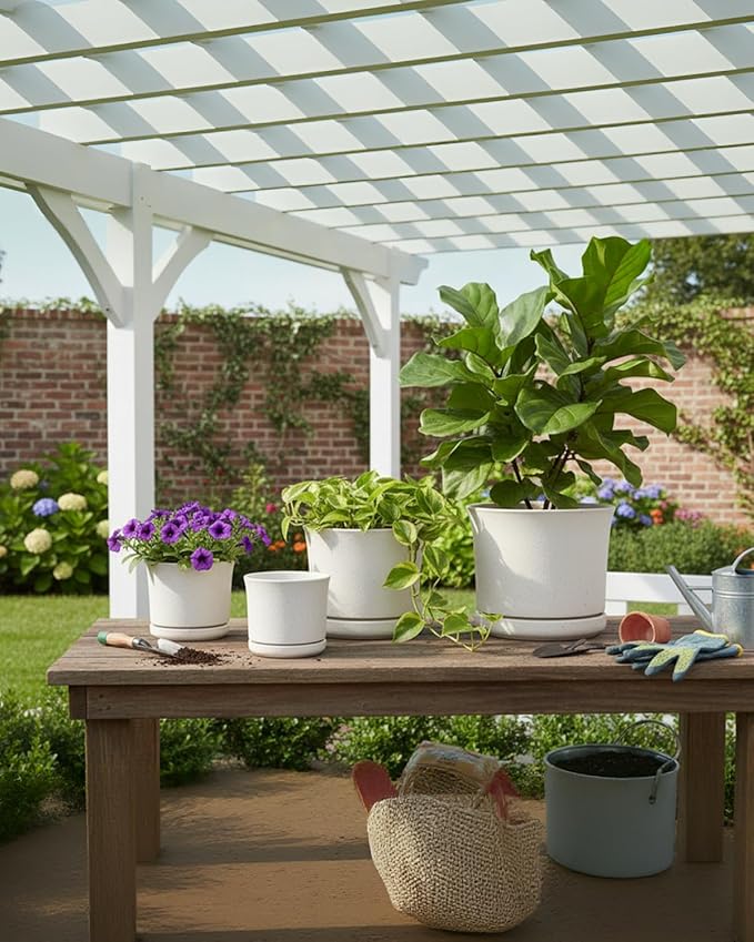 Ceramic Plant Pots Set of 3 with Saucers, 4.3/5.5/7 Inch Planters for Indoor Plants, Drainage Hole Flower Pots for Succulents, Herbs, Aloe, Modern Home Decor, White