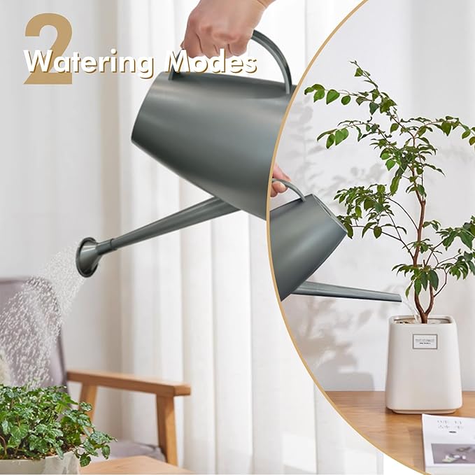 Watering Can for Indoor Outdoor Plants, Modern Small Watering Cans with Removable Nozzle, Long Spout Watering Can for Indoor Bonsai Plants Garden Flowers 1/2 Gallon 1.8L 60OZ