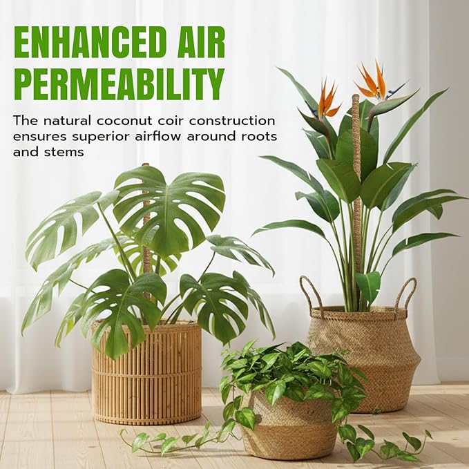 Mcbazel 2 Pack Bendable Moss Pole Kit (47" & 23") for Plants Monstera - Mixed Size Coco Coir Plant Support Stakes for Tall & Medium Indoor Vines - Flexible Totem Stick with Full Garden Ties