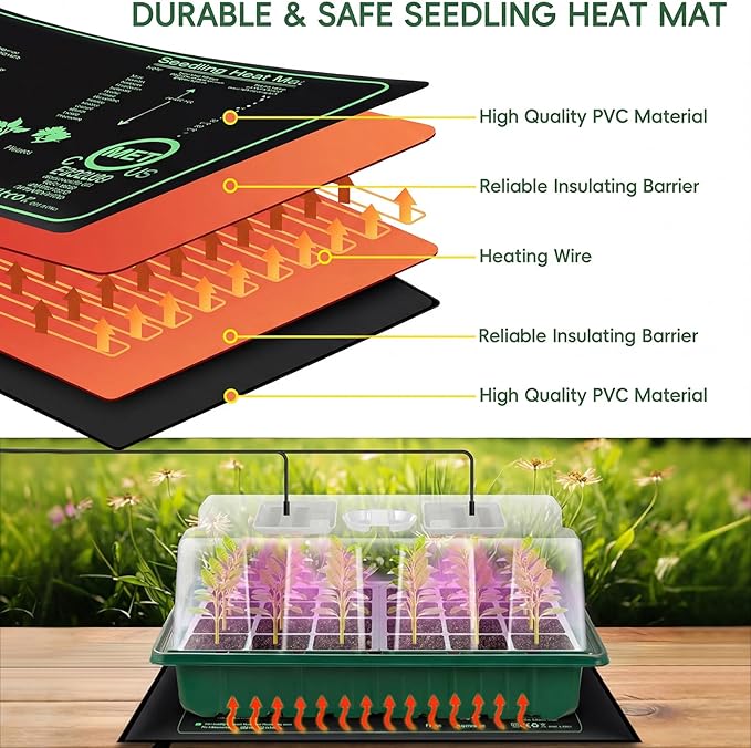 Verdenu Seed Starter Tray with Grow Lights and Heat Mat, Extra Large 24-Cell Seed Growing Tray with heightened Lid, Seed Trays with Humidity Domes for Propagation and Germination for Indoor Plants