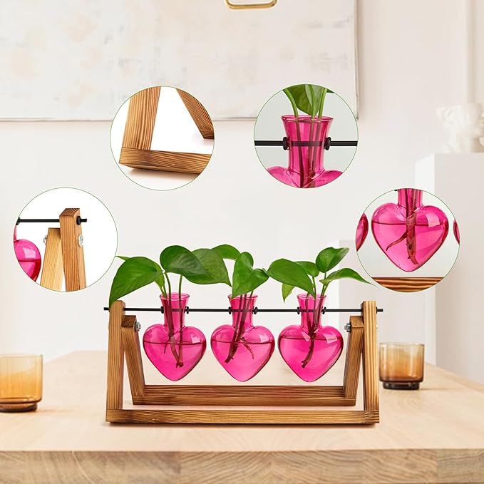XXXFLOWER Plant Terrarium Propagation Stations Unique Gifts for Women Wife Mom Plant Lovers 3 Heart Shaped Vases for Hydroponics Home Garden Office Decor(Plants NOT Included)