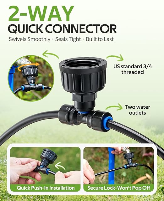 HIRALIY 50FT Pressure Compensated Drip Irrigation System with Timer, No-Leak Quick Connect Automatic Watering System, 12 Adjustable Emitters for Uniform Flow, Garden, Patio, Raised Bed